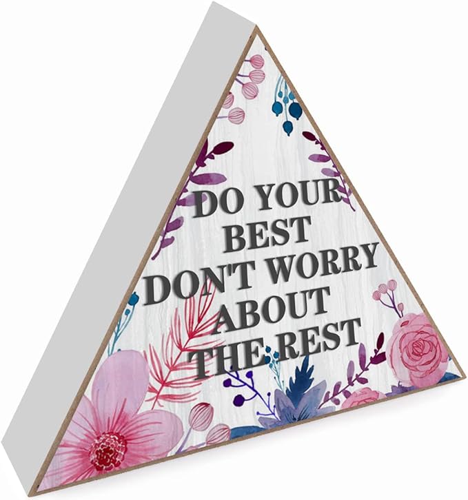 Watercolor Floral Art Print Boho Style Wooden Box Sign Inspirational Desk Decor Do Your Best Don't Worry About The Rest-Positive Quotes Box Sign for Boy Girl Room Decor Bathroom Shelf for Decor
