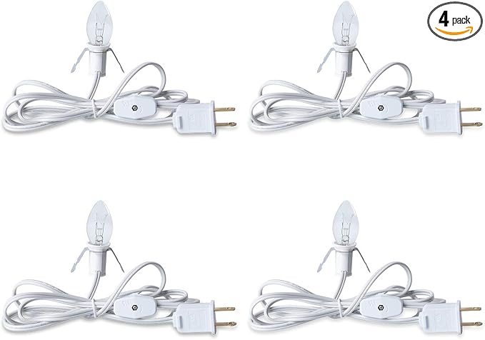 Accessory Cord with Light Bulb - 6ft Salt Lamp Cord with On/Off Switch for Christmas Village Houses, Night Lights, Halloween Pumpkin, Blow Molds, Ceramic Trees, Craft Projects, UL-Listed, 4 Pack
