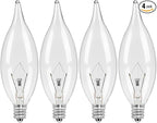 4-Pack E12 Candle Light Bulbs 25W Warm White 2500K, 240 Lumen Dimmable Chandeier Light Bulbs for Ceiling Fan, Pendants or Outdoor, CA10 Clear Candelabra Base Bulbs