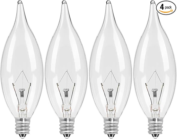 4-Pack E12 Candle Light Bulbs 25W Warm White 2500K, 240 Lumen Dimmable Chandeier Light Bulbs for Ceiling Fan, Pendants or Outdoor, CA10 Clear Candelabra Base Bulbs
