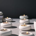 Handmade Decorative Pebble Tealight Candle Holders Set of 8 - Handcrafted Home Decor Accent for Calming Earthy Aesthetic White Cement Diameter 2.6 inches