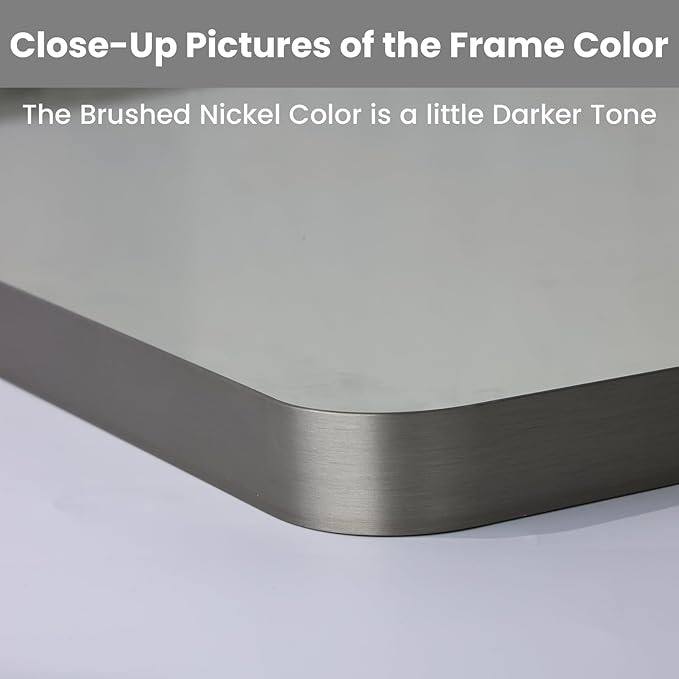 LOAAO 20X30 Inch Brushed Nickel Bathroom Mirror, Rounded Rectangle Silver Metal Frame Mirror, Brushed Nickel, Anti-Rust, Shatter Proof, Hangs Horizontally or Vertically
