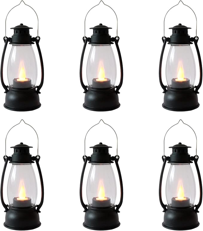5.1 inch Mini Lanterns 6-Pcs LED Candle Small Lanterns Decorative Indoor Outdoor Hanging Light Ornaments Home Decor for Weddings Western Camping Party Halloween Christmas Decorations