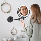 8" Wall Mounted Lighted Makeup Vanity Mirror with 3 Color Lights Stepless Dimming, 1X/10X Magnifying LED 2-Sided Bathroom Touch Sensor Extendable Arm 360 Swivel Shaving Mirror Hardwired, Matte Black