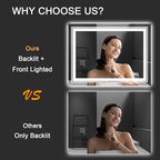 LED Bathroom Mirror, 36"x 36" with Front and Backlit, Anti-Fog, Bathroom Vanity Mirror for Wall, Memory Function, Stepless Dimmable, Tempered Glass (Horizontal/Vertical)