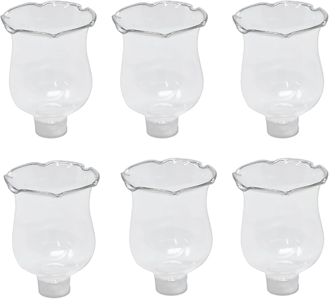 4E's Novelty Clear Glass Votive Cups with Peg - Pack of 6 - Tulip Votive for Candelabra Candle Holder, Home Interior Candle Sconce Glass Replacement Parts, Shabbat Candle Oil Lamp (3.25" Tall)