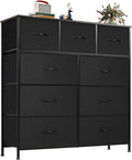 OLIXIS Dresser for Bedroom, 9 Storage Drawers, Wide Fabric Closet Chests Organizer Tower Furniture, TV Stand with Wooden Top Metal Frame for Clothes, Living Room, Hallway, Entryway, Black