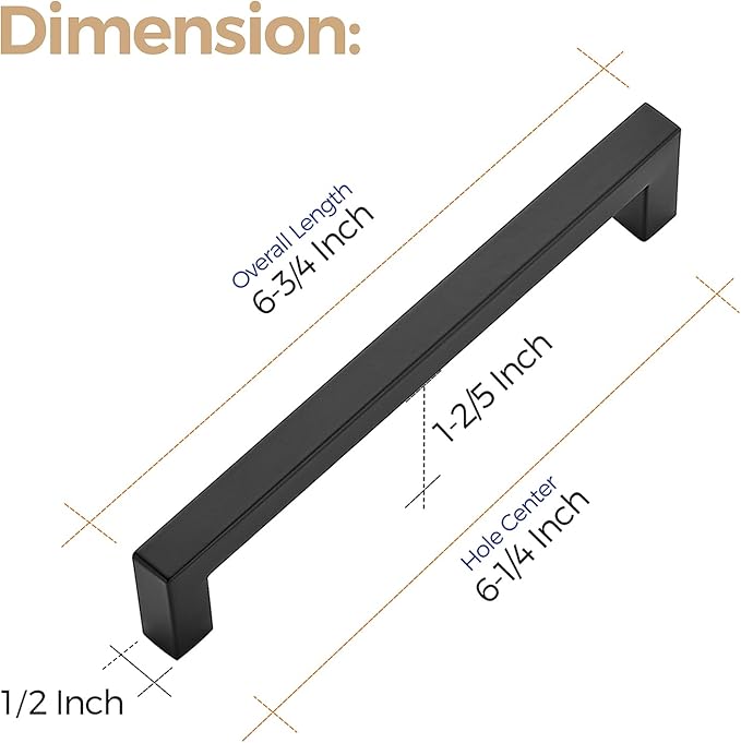 Ravinte 35 Pack 6-1/4 Inch Kitchen Square Cabinet Handles Matte Black Stainless Steel Drawer Pulls Hardware