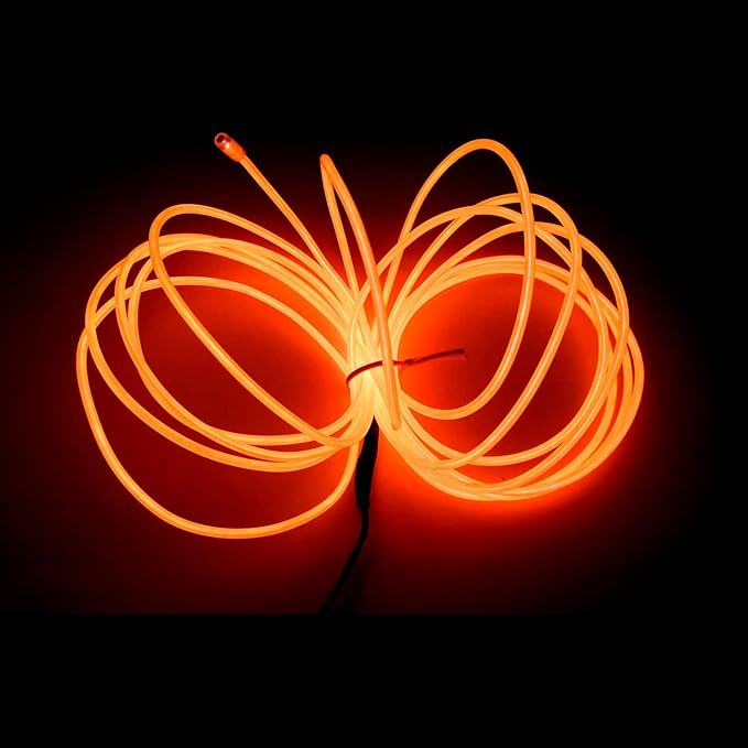 MaxLax EL Wire Orange, 32.8ft/10m Portable Battery Pack Neon Light Strip 360° Cuttable Glowing Rope Lights for Parties, Halloween, DIY Decoration
