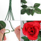 RECUTMS Hanging Flowers Artificial Hanging Rose Flower 2PCS 3.3Ft for Outdoors with 30 LED Fairy String Lights for Indoor Wall Wedding (Red)