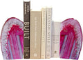 AMOYSTONE 4-6 Lbs Pink Book Stopper 1 Pair with Rubber Buffers Agate Bookends for Heavy Books Office Home Shelves Decoration