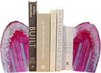 AMOYSTONE 4-6 Lbs Pink Book Stopper 1 Pair with Rubber Buffers Agate Bookends for Heavy Books Office Home Shelves Decoration