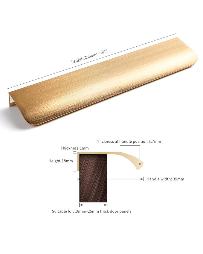 5 Pack 8 inch self Adhesive Cabinet pulls Adhesive Cabinet Handles Gold Drawer Edge pulls Stick on Handles for Cabinet Finger pulls for Cabinet Drawer Handles Seam