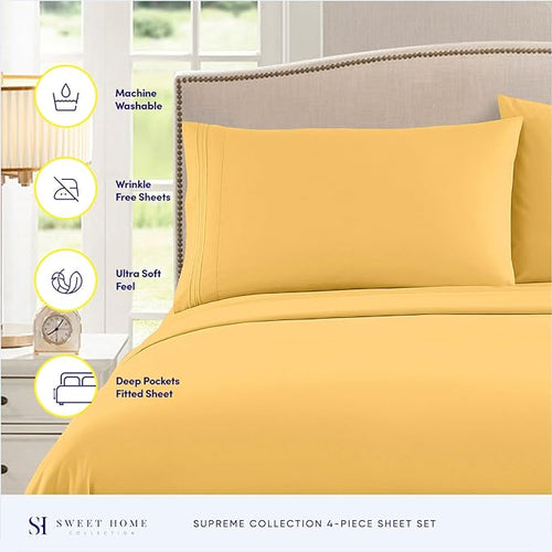 1800 Thread Count Sheet Set – Soft Egyptian Quality Brushed Microfiber Sheets – Luxury Bedding Set with Flat Sheet, Fitted Sheet, 2 Pillow Cases