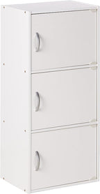 Hodedah Heavy Duty Engineered Wooden 3 Door Enclosed Multipurpose Storage Cabinet with Included Hardware for Easy Assembly, White