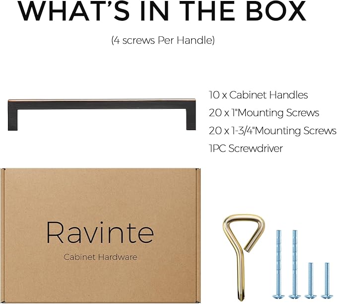 Ravinte 10 Pack Solid Kitchen Cabinet Handles Oil Rubbed Bronze Cabinet Pulls Slim Drawer Pulls with 6-1/4 Inch Hole Center Square Bar Kitchen Cabinet Hardware