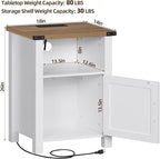 Antique White Nightstand Set of 2, 18 Inch Farmhouse Night Stand with Charger Station and USB Port, Modern Couch Side Table with Magnetic Door and Storage Shelf, Bedside Tables for Bedroom