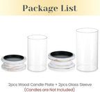 Hewory Hurricane Glass Candle Holder: Rustic White Candle Holders for Pillar Candles, Vintage Decorative Wood Stand with Clear Cylinder Glass for Table Centerpiece Fireplace Mantel Farmhouse Decor