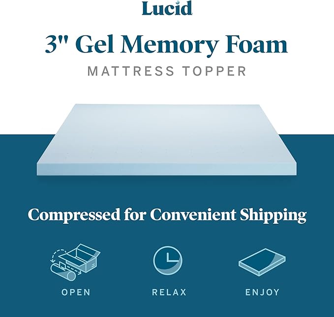 LUCID 3-inch Ventilated Gel Memory Foam Mattress Topper - King