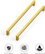Ravinte 10 Pack Solid Kitchen Cabinet Handles Gold Slim Drawer Pulls with 7-1/2 Inch Hole Center Square Bar Kitchen Cabinet Hardware Brushed Brass Cupboard pulls
