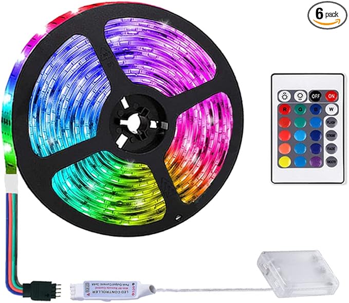 2m/6.6FT Battery Powered Led Strip Lights, LED Strip with 24 Keys Remote Control, RGB Led Rope Lights for Party and DIY Decoration