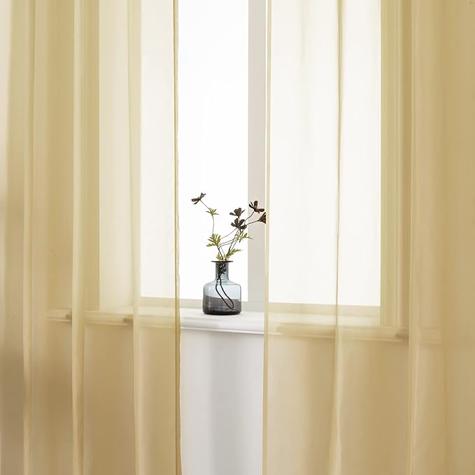 DUALIFE Antique Taupe Brown Sheer Curtains 84 Inch Length Grommet Light Brown Tan Semi Voile Curtain Panels Window Drapes for Living Room and Bedroom Window Treatments 2 Panels 52 x 84 Inch Natural