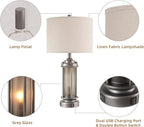 Industrial Metal Table Lamps Set of 2 Living Room Bedroom, 2 USB Ports Bedside Lamp with Glass Nightlight, Modern Desk Lamp for Entryway Office End Table, 4 Bulbs Included