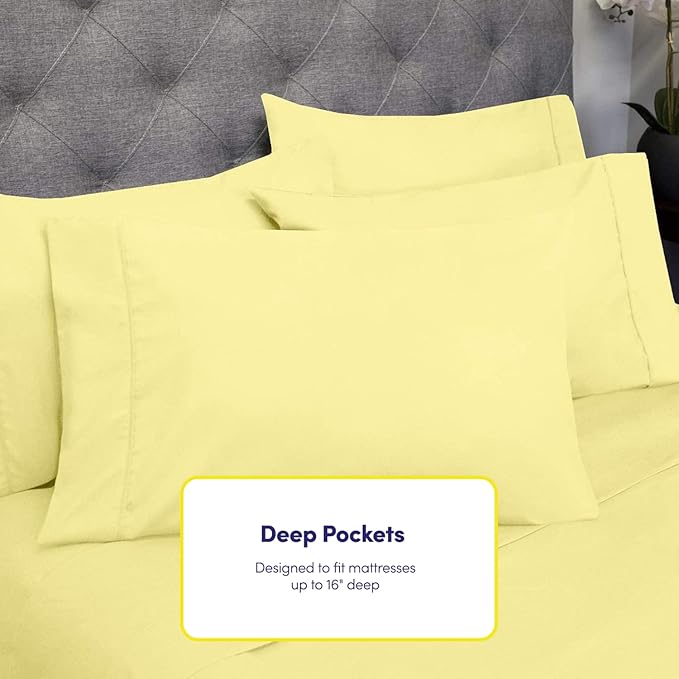 6 Piece Bed Sheet Set, Twin, Pale Yellow