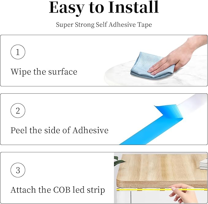 iNextStation COB LED Strip Light White 6000k 16.4FT 5M DC12V CRI 93+ Dimmable Flexible LED Tape Lights for Bedroom, Kitchen, TV Backlight, Cupboard, Wardrobe, Home Lighting Decor