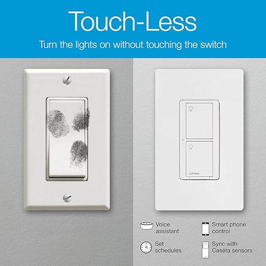 Lutron Caseta Original Smart Light Switch (Lutron Smart Hub Required), for Home, LED Lights, and Fans, 6 Amp, Single-Pole/3-Way, Neutral Required, PD-6ANS-LA-6-Pack, Almond, 6 Pack
