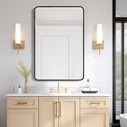 USHOWER Black Bathroom Mirror for Over Sink 24 x 36 Inch, Metal Frame Rectangle Vanity Mirror, Modern Farmhouse, Wall Mounted