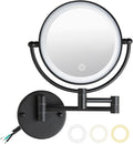 8" Wall Mounted Lighted Makeup Vanity Mirror with 3 Color Lights Stepless Dimming, 1X/10X Magnifying LED 2-Sided Bathroom Touch Sensor Extendable Arm 360 Swivel Shaving Mirror Hardwired, Matte Black