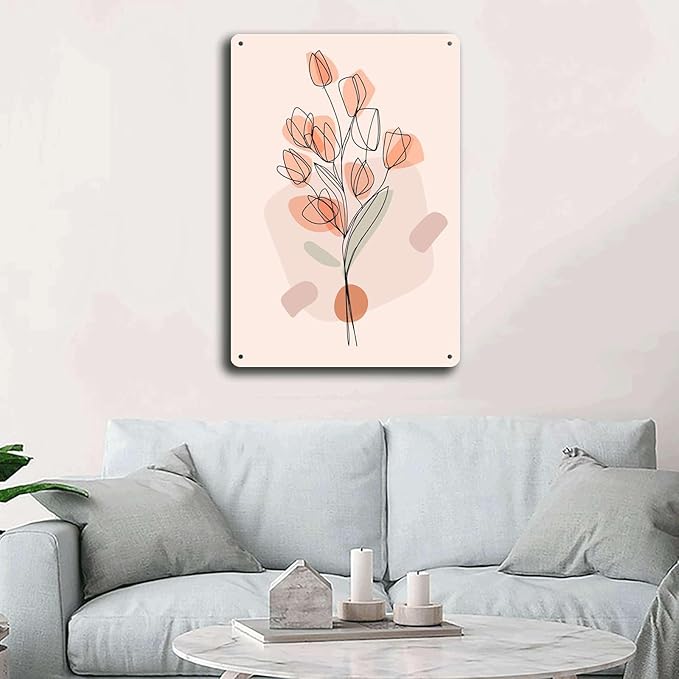Metal Tin Signs Abstract Floral Line Art Poster Suitable for Home Bar Cafe Farmhouse Decoration8x12inch Tin Sign