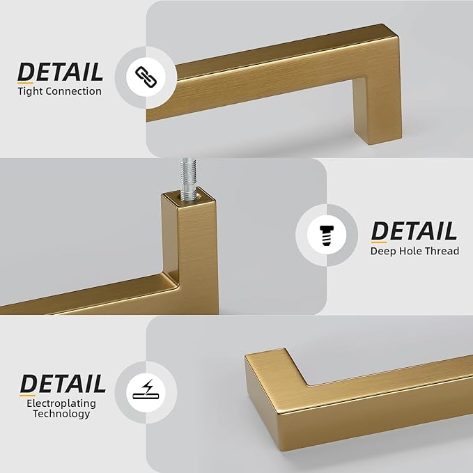 goldenwarm 5 Pack Champagne Bronze Cabinet Pulls Bronze Cabinet Pulls 7-1/2in Champagne Drawer Handles Brushed Gold Drawer Handles Square Kitchen Dresser Hardware for Dresser Bedroom