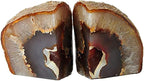 AMOYSTONE Agate Bookends for Shelf Decorative Geode Book Ends for Heavy Books Crystal Bookends for Shelves Nature Brown Small(1 Pair, 2-3 LBS)