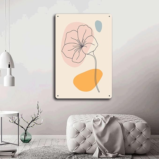 Metal Signs Abstract Flower Line Art Suitable for Home Bar Cafe Farmhouse Decoration8x12inch Tin Sign