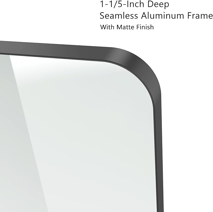 VocalStar Black Bathroom Mirror for Wall, 36 x 36 Inch Rounded Rectangle Metal Framed Bathroom Wall Vanity Mirror Farmhouse, 1/4-inch Shatterproof Glass | Ultra-Flush Hanging