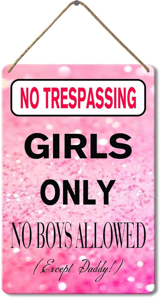 No Trespassing Girls Only Wood Sign, 8x12 Inch, No Boys Allowed Sign for Girl Cave
