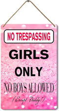 No Trespassing Girls Only Wood Sign, 8x12 Inch, No Boys Allowed Sign for Girl Cave