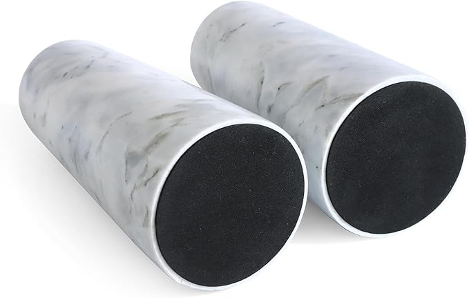HofferRuffer Marble Candlestick Holders，Set of 2 Natural Stone Candle Holder Decorative Candle Stands for Wedding, Dinning, Party, Table Centerpieces, Fit 3/4'' Thick Taper Candles (Grey White)