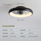 Ceiling Fans with Lights 20'' Flush Mount Fan Remote & APP Control Black Low Profile 6 Wind Speeds Smart Dimmable LED for Bedroom Living Room (Y1095-BK-ELE)