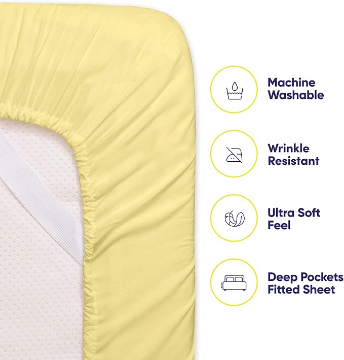 6 Piece Bed Sheet Set, Full, Pale Yellow