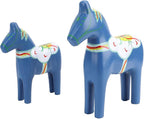 EVGATSAUTO Hand Painted Swedish Wooden Horse Figurine Pair Home Wedding Decor Nordic Design Blue