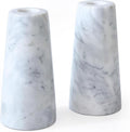 HofferRuffer Marble Candlestick Holders，Set of 2 Natural Stone Candle Holder Decorative Candle Stands for Wedding, Dinning, Party, Table Centerpieces, Fit 3/4'' Thick Taper Candles (Grey White)