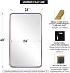 ANDY STAR 24x40 Inch Gold Bathroom Mirror, Rounded Rectangle Mirror, Brushed Brass Bathroom Vanity Mirror Oblong Tube Metal Framed, SUS304-Anti-Rust, Wall-Mounted Horizontal/Vertical 1’’ Deep