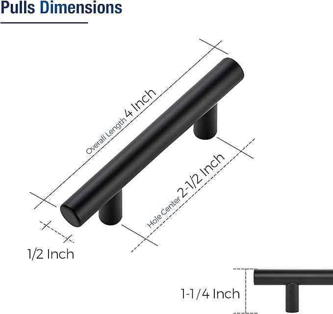 JOY DECOR 20 Pack Cabinet Handles, Black Cabinet Pulls, 2-1/2 in Hole Center Kitchen Hardware, Stainless Steel T Bar Handles for Dresser Drawers