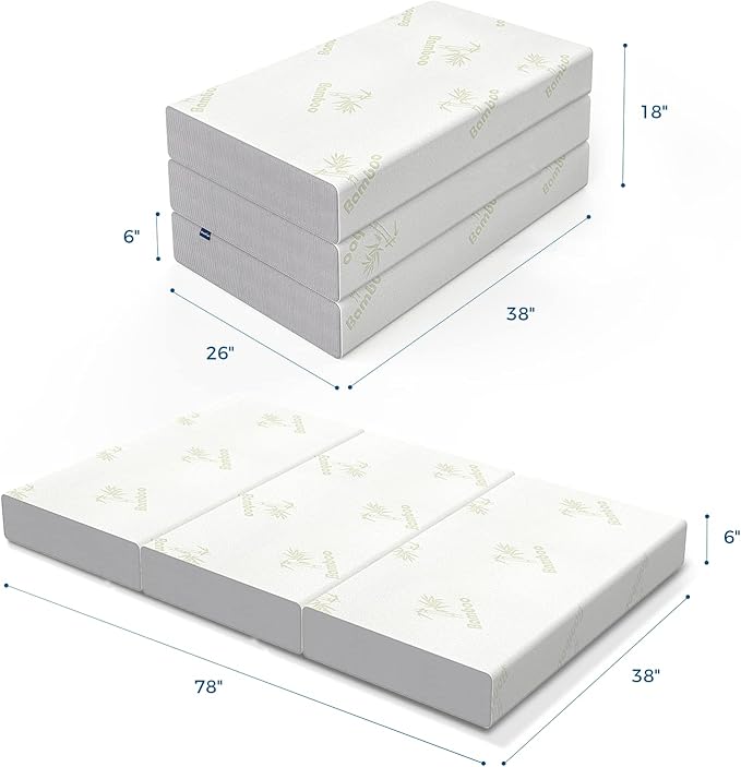 Inofia Twin Folding Mattress, 6 Inch Trifold Memory Foam Mattress with Ultra Soft Removable Cover, Non-Slip Bottom & Breathable Mesh Sides, Foldable & Portable - Twin Size (78" x 38" x 6")