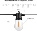 Banord 102FT Outdoor String Lights, Waterproof Patio Lights with 35 Shatterproof LED Bulb Hanging Light String, Black String Light Vintage Party Lights for Garden, Backyard, Porch, Cafe, Deck, Wedding