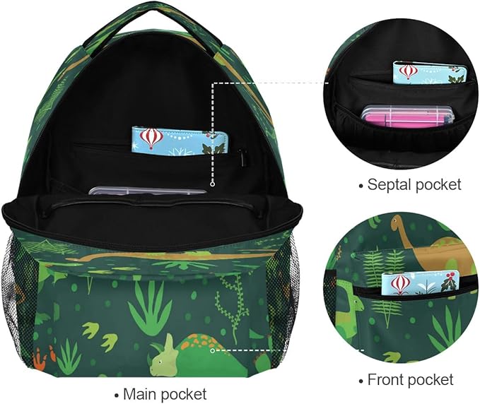 Custom Children's Name School Backpack Personalized Schoolbag Green Dinosaur Travel Bag for Teens Girls Boys