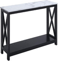 Convenience Concepts Oxford Console Table 39.5" - Sofa Table with Storage Shelf, Transitional Entryway Hall Table for Living Room and Bedroom, Display Foyer Table, White Faux Marble/Black